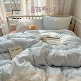 Princess Lace Bedding Set INS Nordic Girls Soft Washed Cotton Bed Flat Sheet Queen King Size Duvet Set Pillowcase Bed Linens