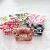 Cute Portable Checkered Purse Checkered Pattern Pocket Design Coin Purse Clutch Style Lipstick Storage Bag for Girls
