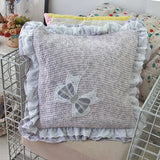 Floral Quilted Pillow Cover 45x45cm - Ruffled Lace Trim with Bow, Decorative Cushion Cover for Sofa/Bedroom, Home Décor
