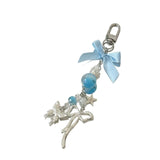 Blue Bow Knot Butterfly Beaded Charm Phone Pendant Crystal Wristband Keychain Bracelet Lanyard Cord