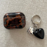 korea luxury amber colour gloss earphone case for airpods 4 3 2 1 pro 2nd wireless bluetooth charging box 3D love heart pendant