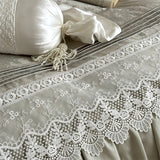 Vintage Embossed Jacquard Large Lace Ruffles Bedding Set 1000TC Egyptian Cotton Duvet Cover Flat/Fitted Sheet Pillowcases 4Pcs