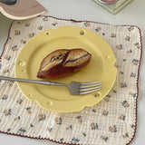 Ceramic Flat Plate Niche Milk Yellow Ins Korean Cute Matte Cheese Breakfast Plate High Beauty Home Dish Creative Dessert Cake