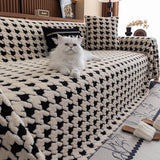 Houndstooth Soft Plush Throws Blankets for Sofa Bohemian Style Jacquard Sofa Cushion Cover Oversized Furniture Protector Blanket