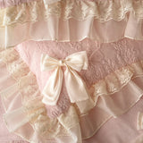 Carved Velvet Double Layer Lace Ruffles Bow Princess Bedding Set Winter Warm Duvet Cover Flat Bed Sheet Pillowcases 4Pcs
