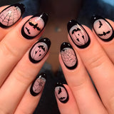 24pcs Short False Nail for Halloween Nail DIY Decor Supplies Cute Pumpkin Ghosts Pattern Fake Nail Tips for Girls Press on Nails