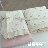 Princess Style Print Bedding Sets Ruffle Lace Bow Quilt Cover Romantic Bedclothes Home Decor Woman Girl Bedroom Duvet Cover 4pcs