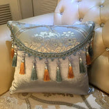 1pcs Half Round Tassel Edge Cushion Cover European Jacquard Pendant Edge Pillowcase Luxury Thickened Square Sofa Pillow Cover