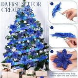 Blue Artificial Flowers Christmas Tree Decoration Glitter Star Light Berries Snowflakes Bow for Home Decor New Year Ornaments