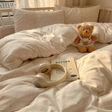 Princess Lace Bedding Set INS Nordic Girls Soft Washed Cotton Bed Flat Sheet Queen King Size Duvet Set Pillowcase Bed Linens