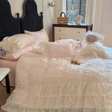 2025 Cotton Princess Bedding Sets Queen Butterflies Embroidered Chiffon Lace Elegant Soft Flat Sheet With Pillowcases 4PCS