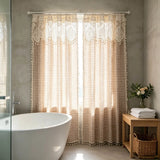 Bohemian Crochet Tassel Flat Curtain Design,Two Tone Coffee Checkered Pattern Curtain Fabric For Living Room And Bedroom Window