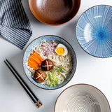 8 Inch Japanese Ramen Bowl Ceramic Noodle Bowl Stripe Design Large Soup Bowl Restaurant Household Retro Tableware