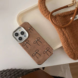 Plating Shockproof Cover for iphone 13 14pro 16 15 pro max 15promax 16pro 14 rope ins bowknot 3d bead autume leather phone case