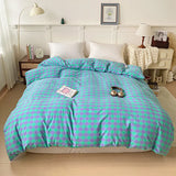 2025 New All-cotton Washed Cotton Single Quilt Set Printed Plaid Duvet Cover 150x200 220x240 Skin Friendly Bedding