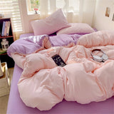 Solid Color Bedding Set Kids Twin Full Queen Size Washed Cotton Single Couple Duvet Cover Set Quilt Cover Pillowcases Bed Linen