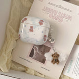 Korea Cartoon Lovely Bowknot Little Bear Blue Keychain Fall Prevention Earphone Case for AirPods 4 3 2 1 Pro Pro 2 Soft Cover