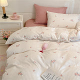 Floral Printed Duvet Cover with Pillowcase Bedding Set Washed Cotton Skin-friendly Four Pieces Set Duvet Cover Set with Sheet