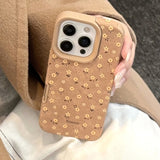 Retro Autumn Full Screen Yellow Flowers Suede Leather Texture Phone Case for iPhone 16 15 14 13 12 11 Pro Max Shockproof Cover