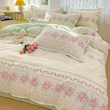 100% Cotton Four Piece Set Soft Skin-friendly Duvet Cover Set Single Couple Flower Printed Comforter Bedding Set for Adults Kids