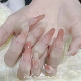 10Pcs Handmade Press on Nails Full Cover Elegant Design French Ballerina Cute Pink False Nails Wearable Manicure Nail Tips Art