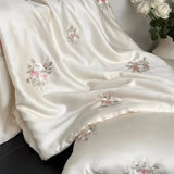 60S Lyocell Bamboo Fiber Flower Embroidery Summer Quilt Bedding Set Soft Silky Thin Comforter Blanket With Bed Sheet Pillowcases