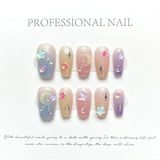 10pcs detachable Handmade kawaii false nails with glue full cover stick on nails with design dopamine bubble love girl press on