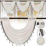 140x60cm Curtain Valance Livingroom Beaded Rod Pocket Scallop Header Window Panel Drapes With Fringe Tassel Home Decoration