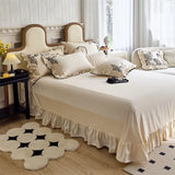 1000TC Egyptian Cotton Flowers Plant Leopard Embroidery Ruffles Bedding Set Duvet Cover Set Flat/Fitted Sheet Pillowcases 4Pcs