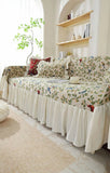 Pastoral Retro Printed Sofa Cover with Skirt All-Inclusive Floral Sofa Towel for Four Seasons Luxury Soft Furniture Protector