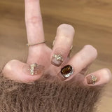 10Pcs Handmade Press On Nails Full Cover Butterfly Design Cat Eye Short Square Ballerina Artificial False Nails Nail Tips Art