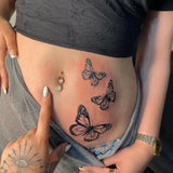 Realistic Butterfly Tattoo Sticker, Black Grey Gradient Monarch Design Temporary Tattoo for Women, Waterproof Body Art for Party