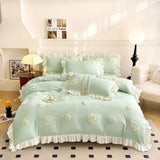 Korean Princess Style Flowers Lace Ruffles Bedding Set Comforter Queen King 4Pcs Duvet Cover Bed Sheet/Fitted Sheet Pillowcase