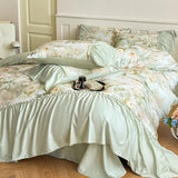 4pcs Light Luxury Style Class A Ice Silk Nude Sleep Silk Embroidery Bedding Duvet Cover Sheet Sheet Sheet Premium  Summer