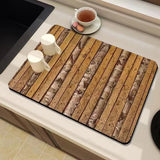 Natural Wood Grain Diatomite Kitchen Mat Super Absorbent Fast Drying Pad for Kitchen Countertop Dish Drying & Coffee Table Use