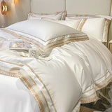 Premium 1000TC Egyptian Cotton Luxury Gold Embroidery Hotel Style Bedding Set Duvet Cover Flat/Fitted Bed Sheet Pillowcases 4Pcs