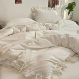 Korean Princess Style Lace Ruffles Soft Washed Cotton Skin-friendly Bedding Set Duvet Cover Bed Sheet/Fitted Sheet Pillowcases