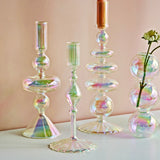 Glass Candle Holder Home Decor Nordic Rainbow Vase Flower Table Living Room Decoration Candlestick Holder for Wedding