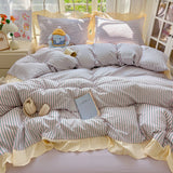 Striped Ruffles Duvets Cover Sets Single/Queen Size Bed Cover Set Skin-friendly Soft funda nordica 150 cama Blue Color