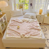 Ikeehome  New Striped Milk Fleece Double Blanket Warm Thickened Coral Fleece Office Nap Blanket
