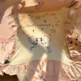 Cute Girl Lace Pillow Cushion Cotton Detachable Cores Home Bedroom Decoration Bed Sofa Bow Letter Printed Pink Pillow 45cmx45cm