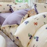 Ikeehome  Class A super soft jacquard cloud yarn cotton four-piece set, bed sheet, bed hat, quilt cover, student dormitory bed