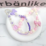 3D Bow Pearl Colorful Bead Handmade Pendant Beaded Phone Landyard Rope Chain Keychain For Iphone Bracelet