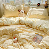 Cute INS Princess Bedding Set New Soft Cotton Lace Bed Flat Sheet Twin Queen Size Duvet Set Pillowcase Bed Linens Set Girls