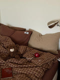 Ins Simple Retro Red Plaid Pure Cotton Waed Cotton Four-Piece Set Bedding Cap Sle Milk Velvet Softn All Seasons Use