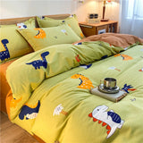 Ikeehome  Thiened Warm Flannel Bedding Set Pure Cotton Bear Pattern Autumn Winter Four-Piece Quilt Cover eet Tee-Piece Set