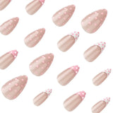 Pink Polka Dot Press on Nails Short Almond Fake Nails French Tip False Nails with Polka Dots Design Reusable Glue on Nails