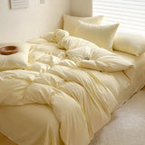 Solid Bed Linen Cotton Bedding Set with Sheet Duvet Cover Pillowcase Single Couple Bedsheet King Queen Double Twin Size