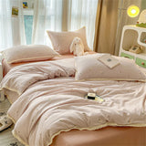 INS Girls Cherry Soft Bedding Set Washed Cotton Bed Sheet Queen King Size Duvet Set Flower Comforter Set Pillowcase Bed Linens