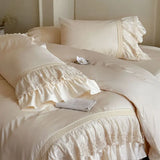 French Vintage Lace Ruffles Pure Cotton Princess Bedding Set Duvet Cover Bed Skirt Bedspread Pillowcases Queen King Size 4Pcs